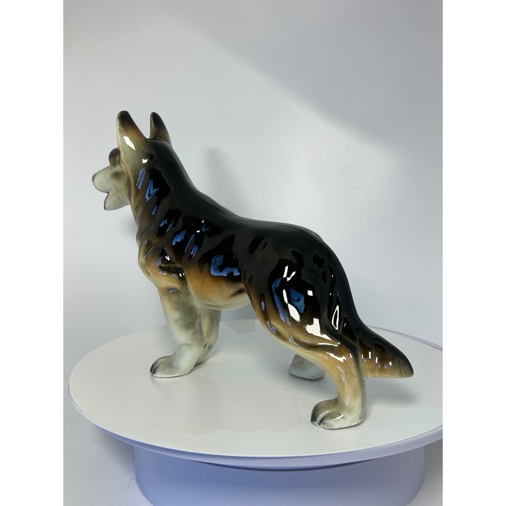 Vintage German Shepherd Ceramic Dog Figurine Standing Japan Black Tan 8 Inch - Picture 8 of 14